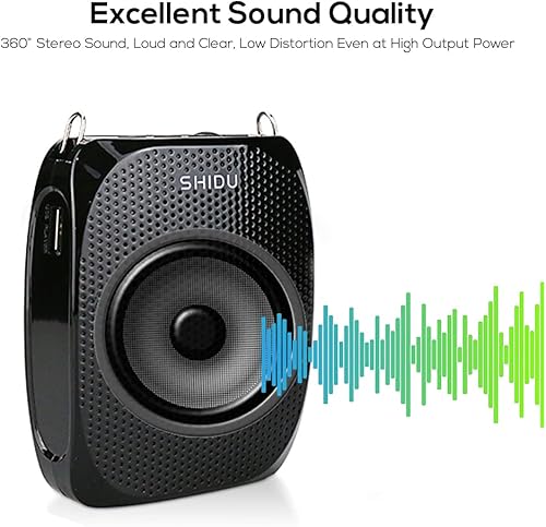 Miniatura 2 de SHIDU Amplificador de voz inalámbrico S615, mini amplificador portátil de 10 W con conectividad AUX, recargable para profesores, guías turísticos,