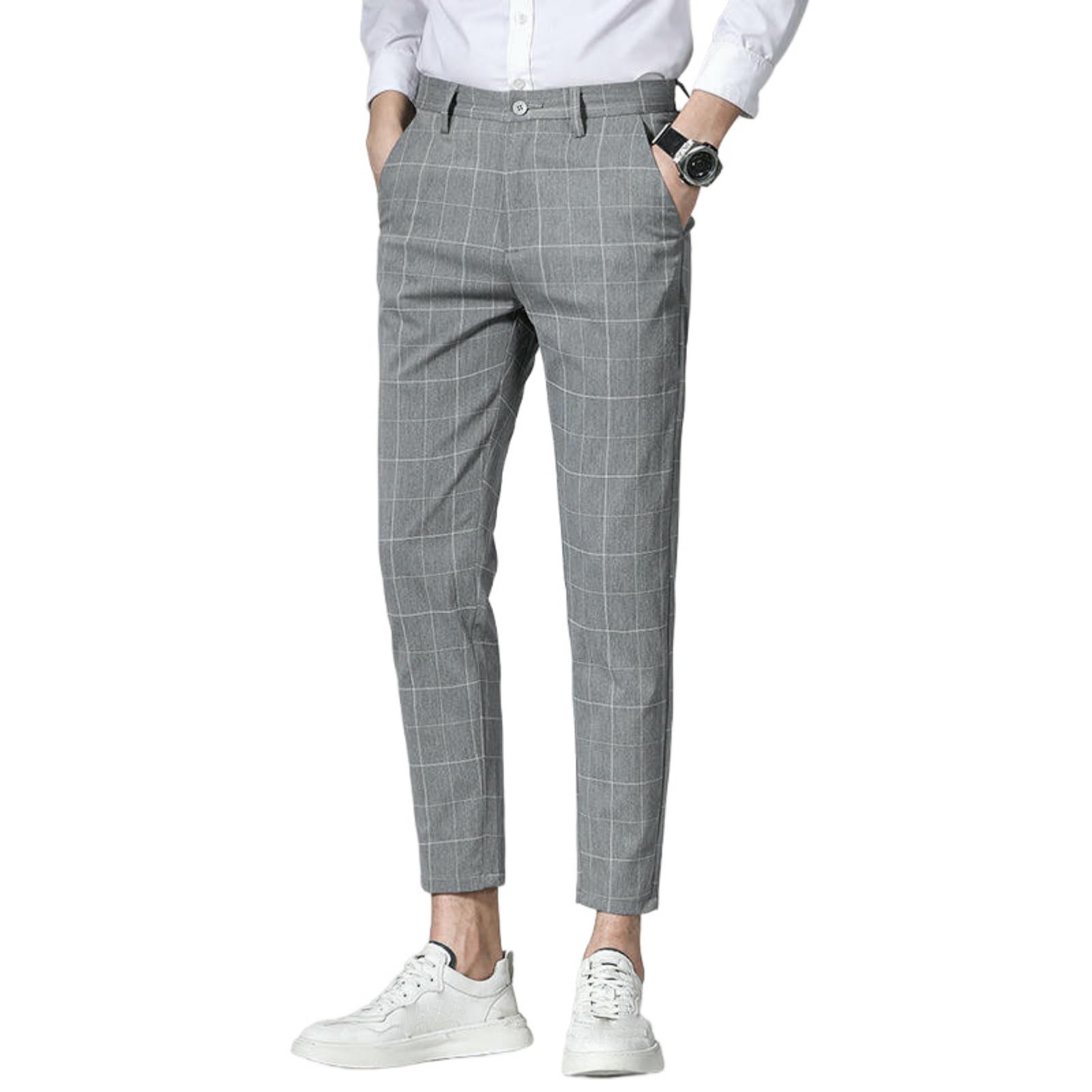 Pantaloni casual da uomo Primavera Estate Sottile Plaid Giapponese Stile Hong Kong Alla Moda Elastico Nine-Tenths