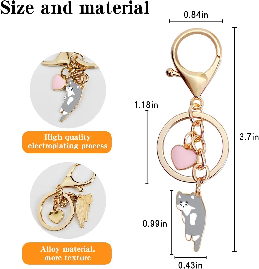 Lazy Cat Pink heart Keychain Fun Cartoon Kitten Cute Key Ring for Animal Key Chain Girl Birthday image 3