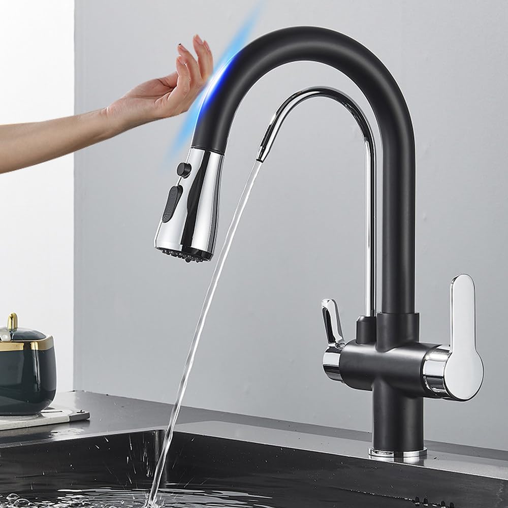 Robinet cuisine à capteur intelligent et double bec eau filtrée