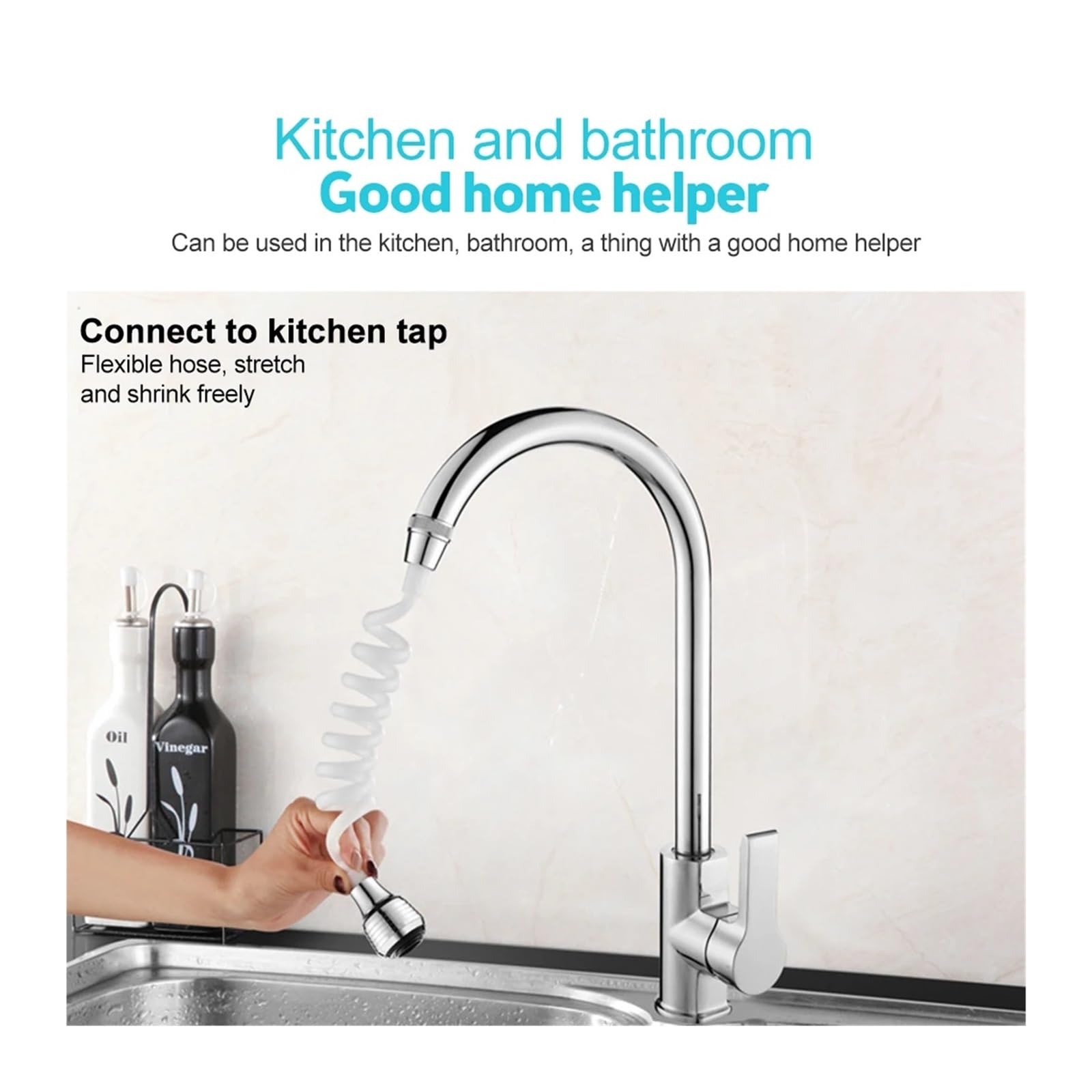 1,5 m Telefonleitungsstil Feder Flexibler Brauseschlauch Wasser Sanitär Toilette Bidet Sprayer Verbindungsrohr Badezimmer Zubehör(Black)
