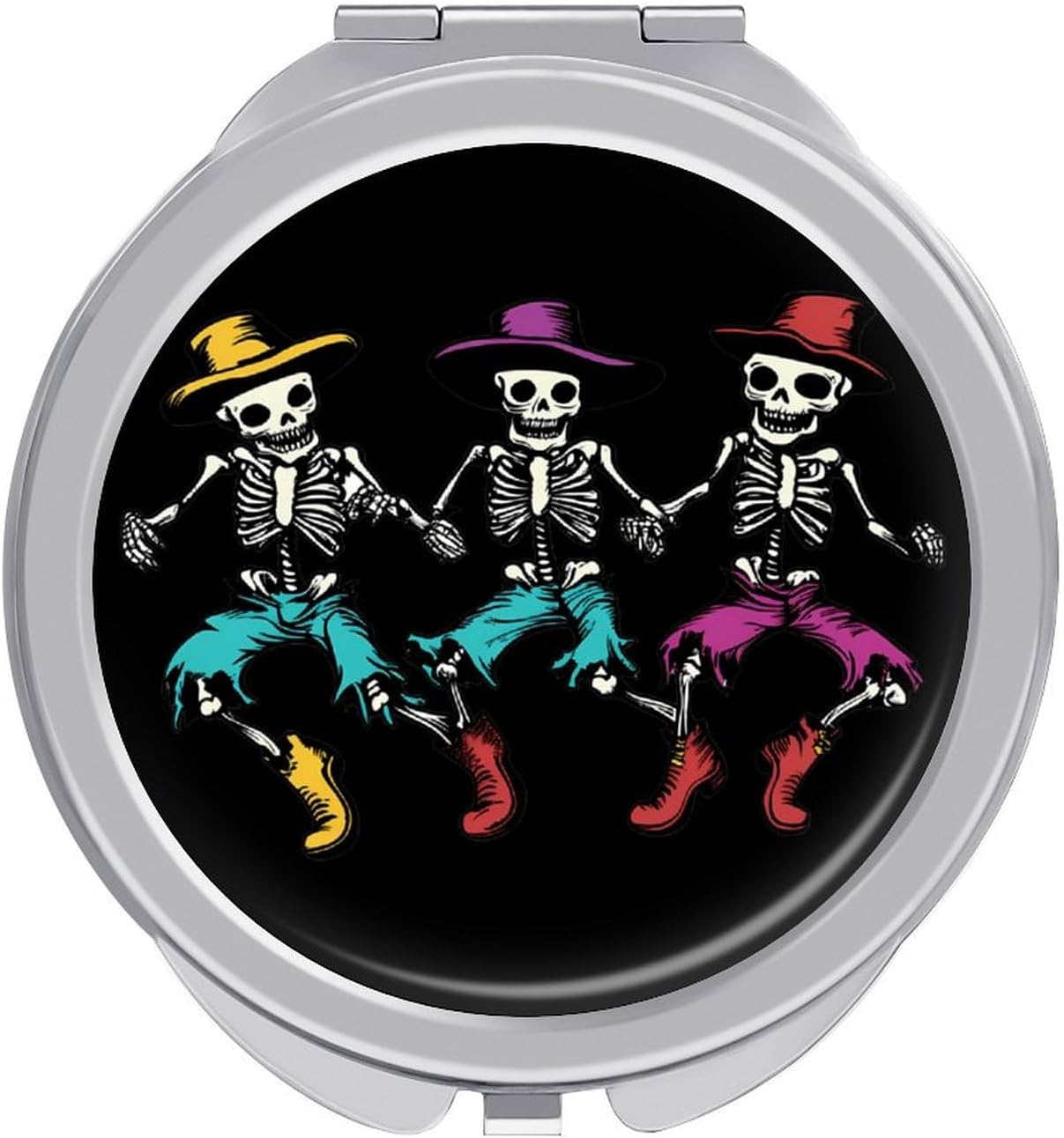 Dancing Skeleton Compact Makeup Mirror Mini Foldable Cosmetic Mirror Portable Travel Mirror for Purse Pocket