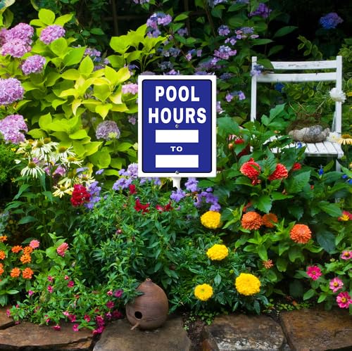 Cartello "Pool Hours to Yard con paletto", 20,3 x 30,5 cm, in alluminio, facile da installare, per uso esterno