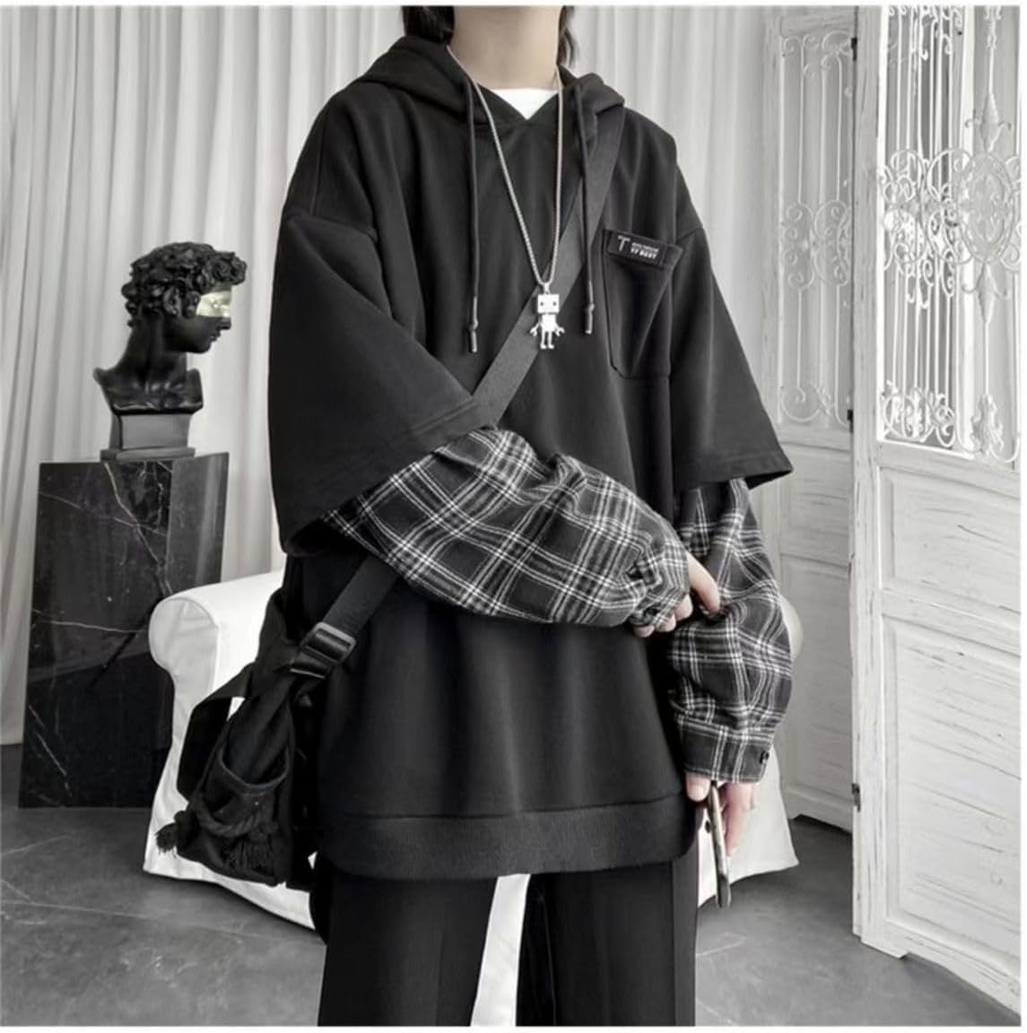 ZITEZHGO Emo Hoodie Streetwear Hoodies for Men Women Teen Boys Oversized Pullover Patchwork Sweatshirt - Image 4