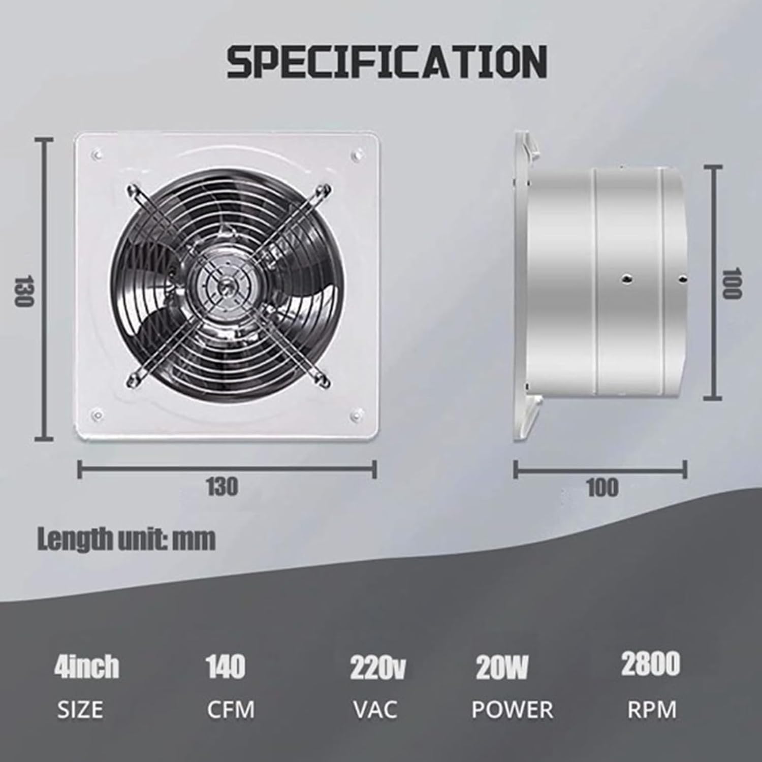 Low-Noise 4 Inch-8 Inch Household Kitchen Exhaust Fan Easy to Clean and Install 220V Portable Wall Mounted Bathroom Ventilation Fan for Office, Garage,4inch,220V