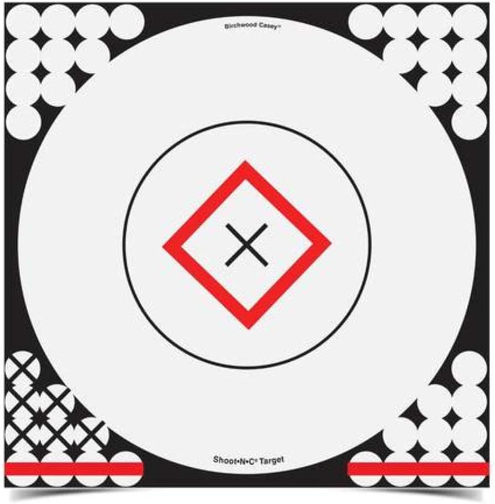 BIRCHWOOD CASEY Shoot-N-C 17.25" White & Black Open-Sight Reactive Target - Highly Visible Instant Feedback Self-Adhesive Shooting Target Stickers with Repair Paster - 5 Targets, 200 Pasters