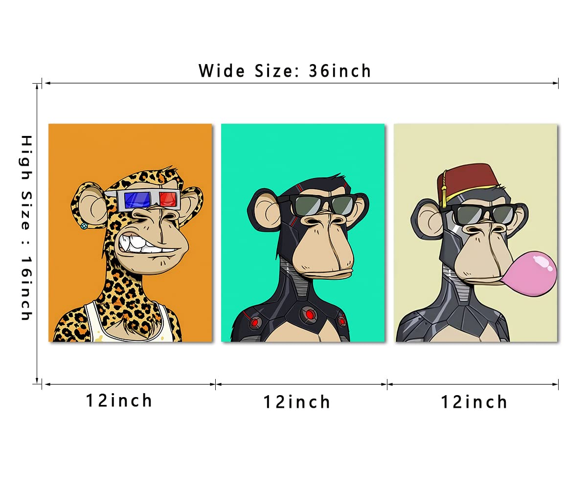 Amazon.co.jp: 3パネル NFTシリーズ 退屈なエイプ壁アート 猿 漫画