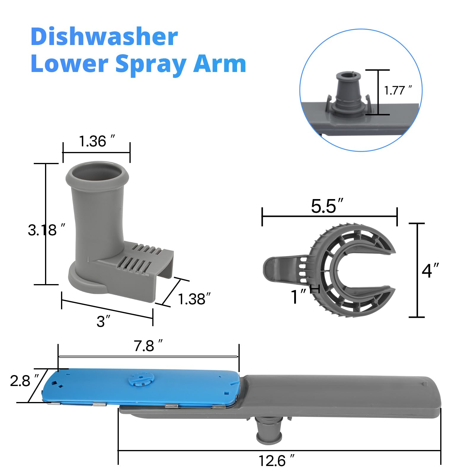 5304506660 - Brazo de pulverización para lavavajillas Frigidaire, conjunto de brazo de lavado inferior con soporte de brazo de pulverización inferior para lavavajillas 5304518968 y filtro de drenaje