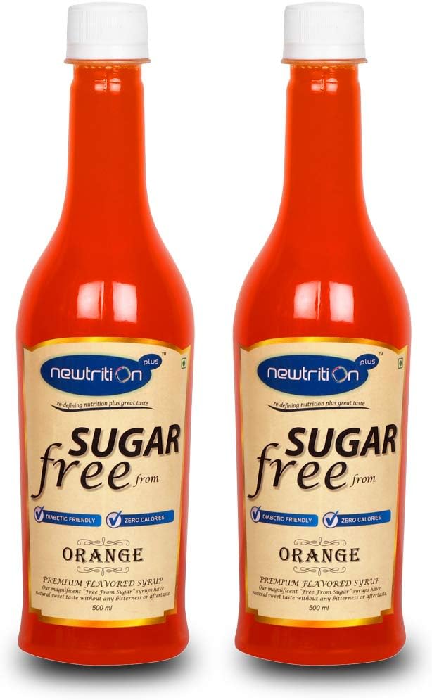 Sugar Free Orange Mixer Syrup - Pack of 2 (500 ml each) - Zero Calorie, Diabetic Friendly, Keto Friendly