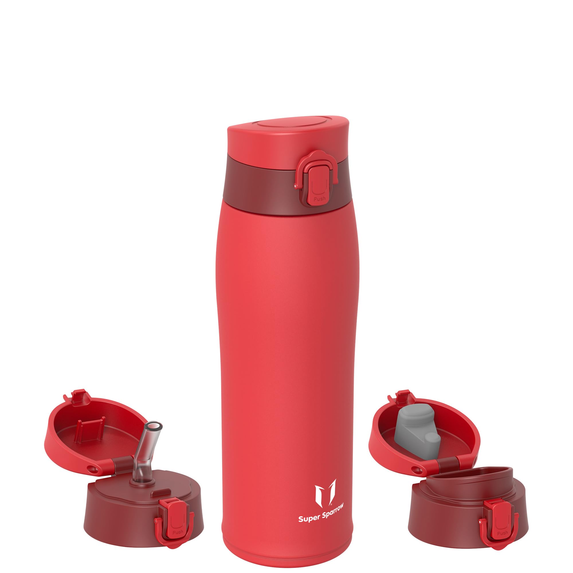 Super Sparrow Borraccia Termica, Acciaio Inox Bottiglia Termica - 350ml, 500ml, 750ml, 950ml - Senza BPA Termos, Borracce Termiche Bambini - Include 2 Coperchi con Cannuccia e Coperchio Sportivo