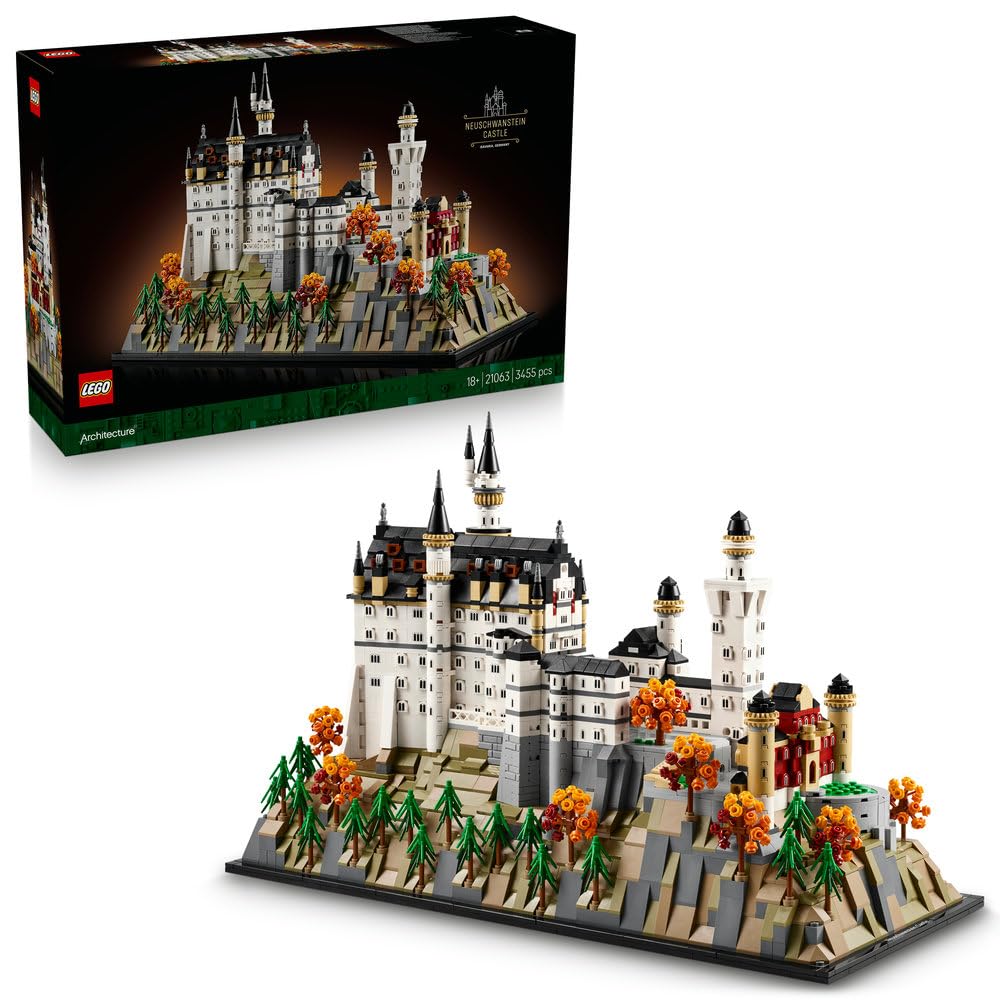 LEGO Architecture Zamek Neuschwanstein 21063 | Model architektoniczny, dekoracja do domu, prezent dla fana architektury, duży zestaw klocków konstrukcyjnych, 3455 elementów