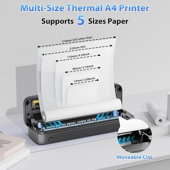 Phomemo Portable Printer, M833 Upgrade Portable Inkless Wireless Printers for Travel, Bluetooth Label Printer Support 8.5'' x 11'' US Letter & A4 Thermal Paper, Suitable for Home Office Business