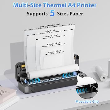 Phomemo Portable Printer, M833 Upgrade Portable Inkless Wireless Printers for Travel, Bluetooth Label Printer Support 8.5'' x 11'' US Letter & A4 Thermal Paper, Suitable for Home Office Business