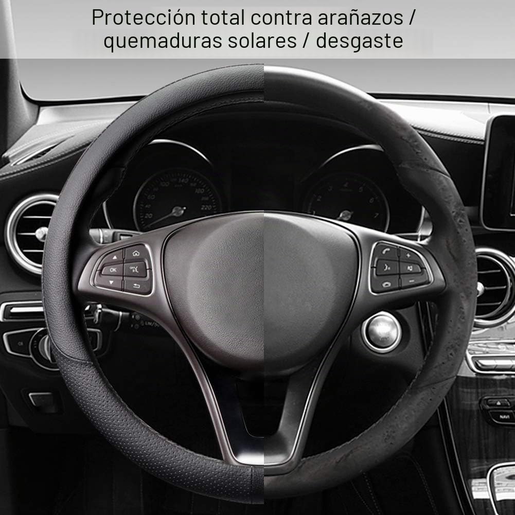 COFIT Funda Volante Coche Universal Protector Volante Transpirable y Antideslizante Cubre Microfibra Cuero M 37-38cm Negro