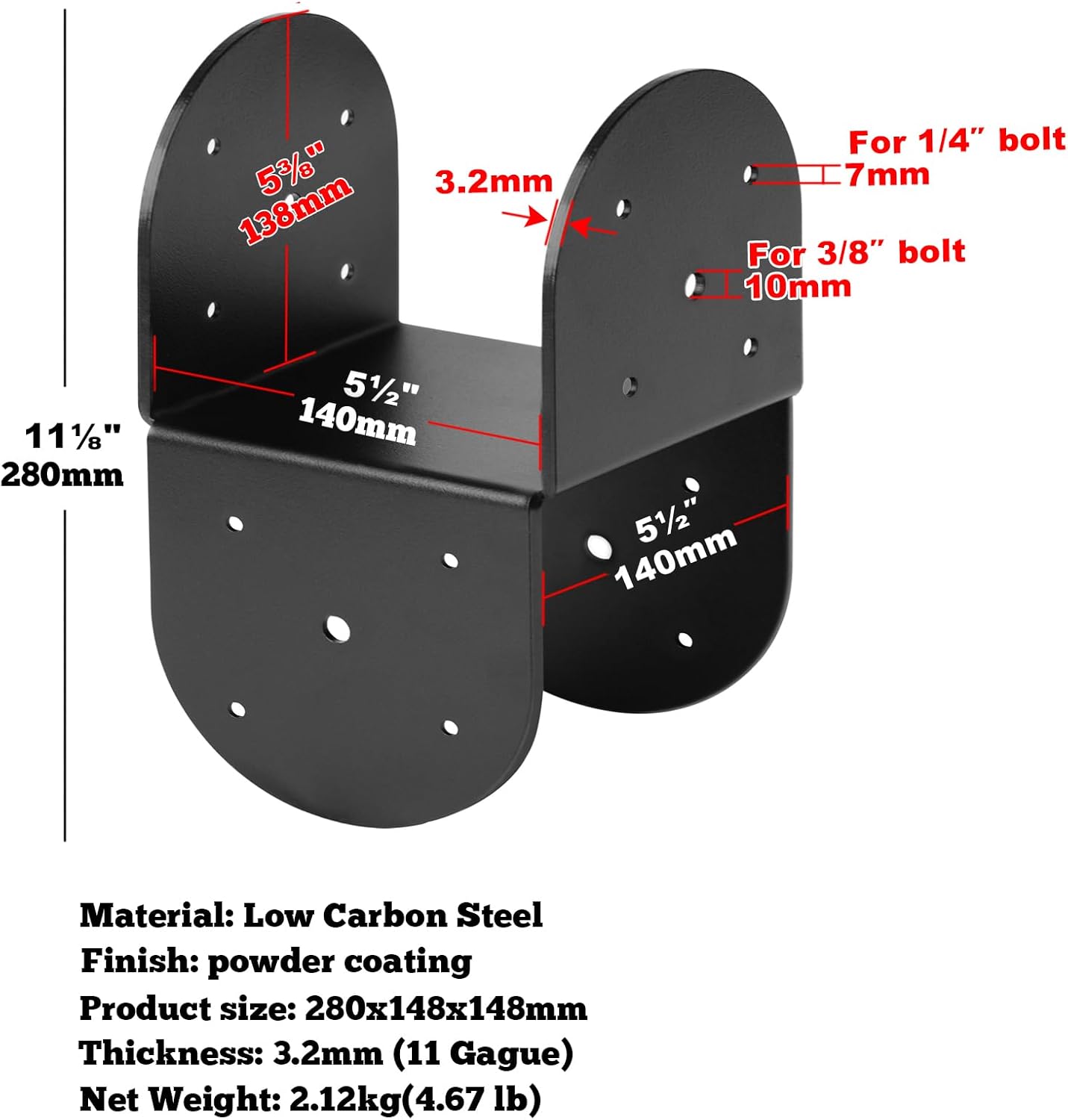 GBGS 2 Pcs Black 6x6 Post to Beam Connector,11 Gauge(3.2 mm Thick) Post Cap Tie Bracket