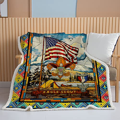Bedmust American Flag Fleece Blanket For Bed Couch Chair Eagle Scout Sherpa Throw Blanket For Men Women And Kids Soft Plush Lion Tiger Wolf Cub Scout Blanket Throw (60X80 Inches) #TOP1
