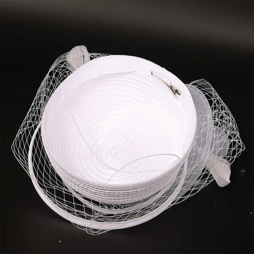Woman Sinamay Fascinator Hat Pillbox Derby Hats Linen Feather with Veil Vintage Bridal Wedding Tea Party Cap