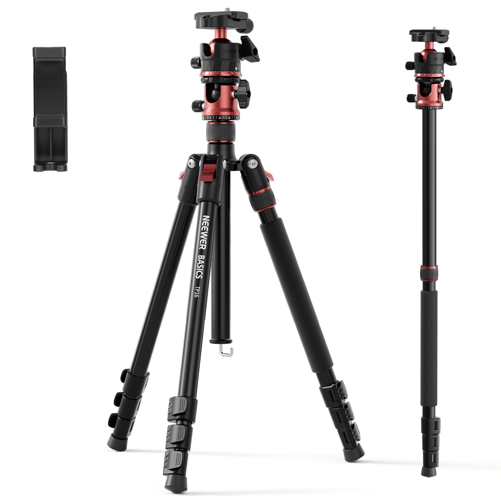 NEEWER Basics 70.9" 180cm Trípode Monopié Cámara con Columna Central & Rótula, Quick Release Overhead DSLR Soporte Móvil Compatible con iPhone Grabación Vídeo Viajes, Carga Máxima 17.6lbs 8kg, TP16