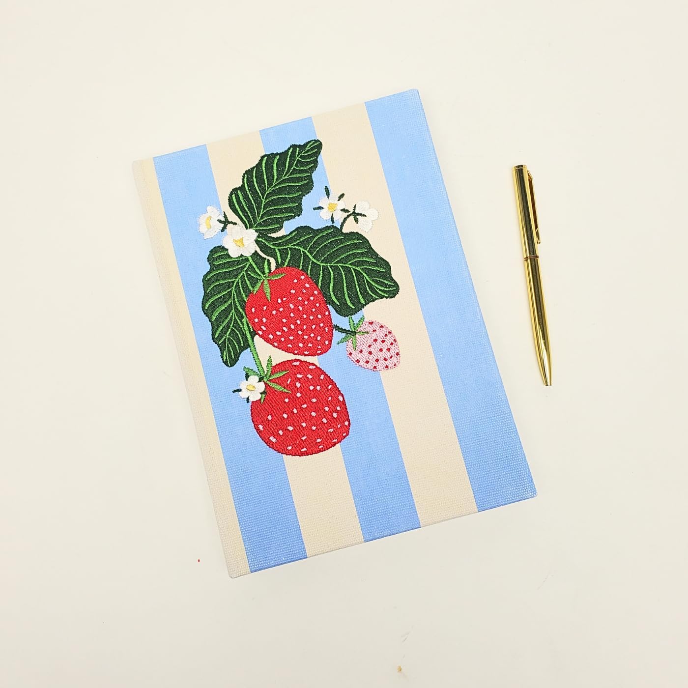 Lady Jayne Embroidered Canvas Hardcover Journal with 192 Lined Pages, 6” x 8.5” – Fruit and Fleur Strawberries (83501)