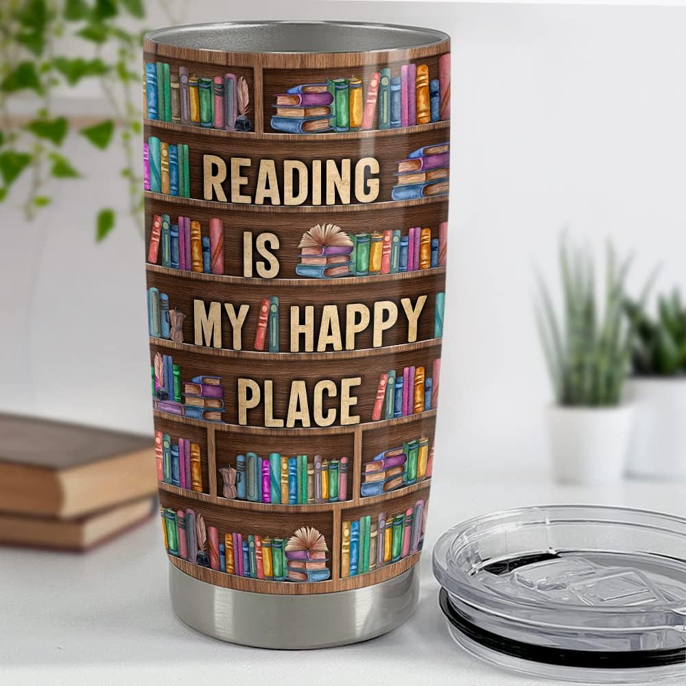 SANDJEST Personalized Book Lovers Tumbler Bookshelf 20oz 30oz Tumblers with Lid Gift for Librarian Book Lover Women Readers Bookworm Christmas Holiday Birthday - Image 4