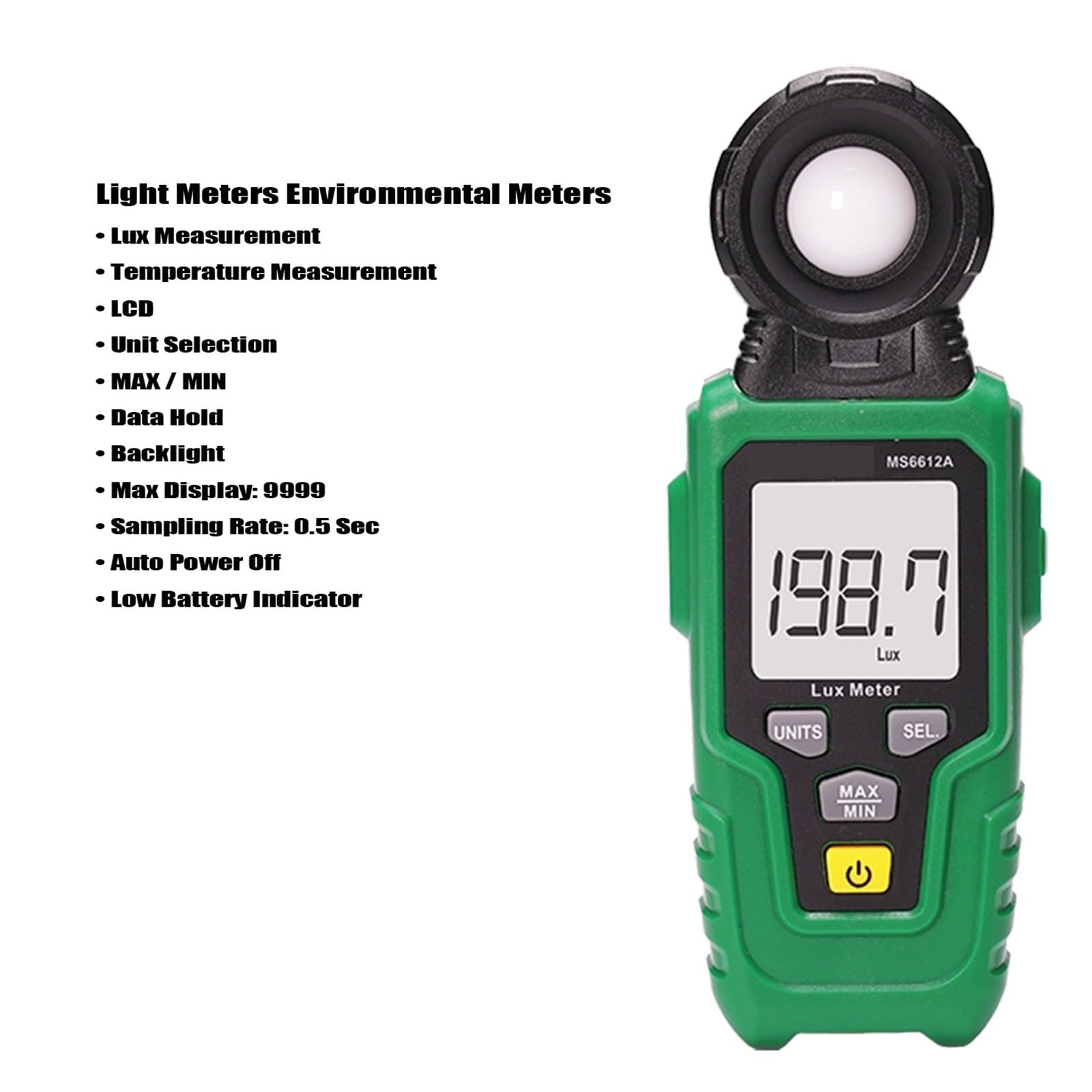Medidores de Luz Medidores Ambientales Medición de Lux, Iluminómetro Profesional MAX/MIN/Retención de Datos/LCD. Medir el Brillo