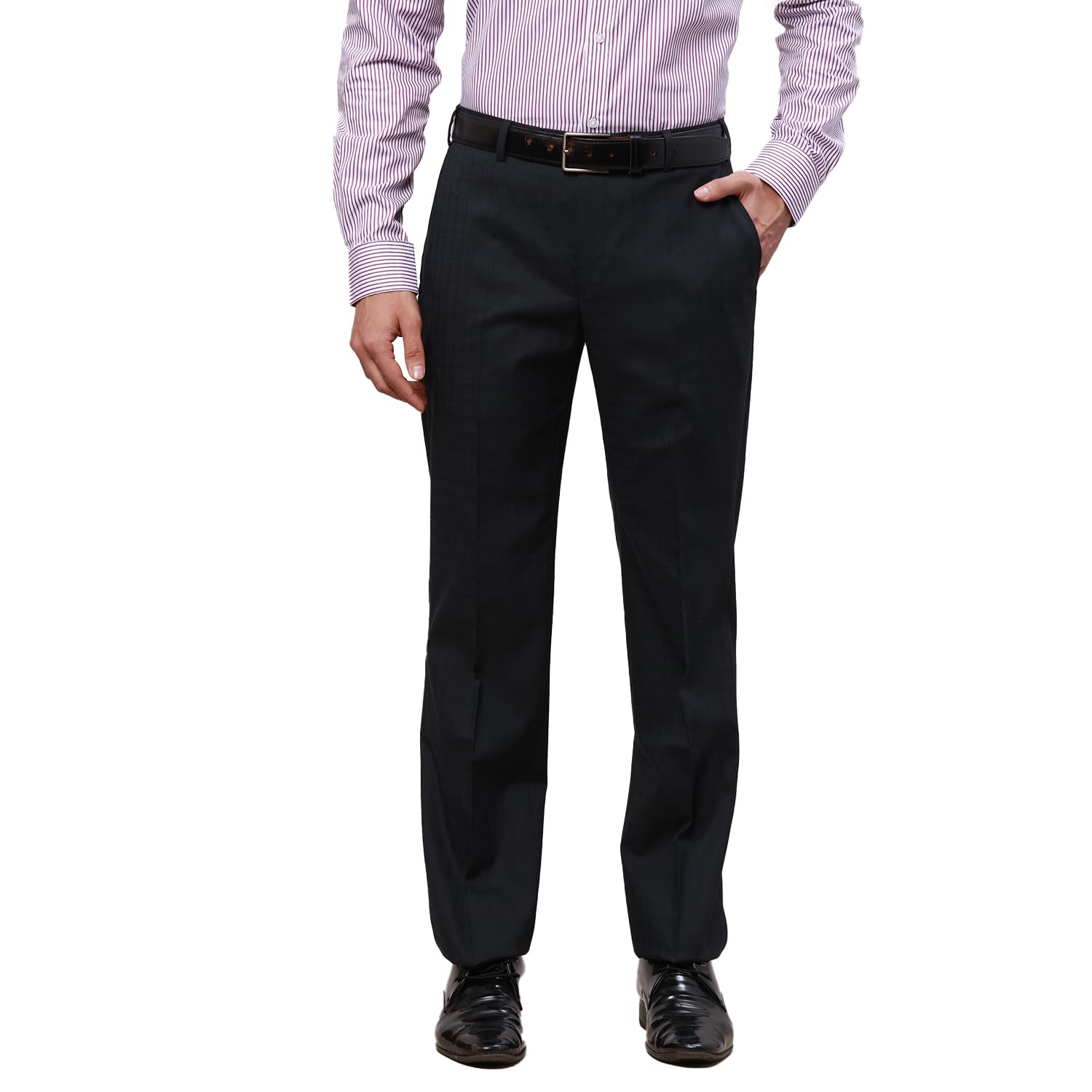 park avenue Men's Smart Fit Mid Rise Poly Rayon Blend Checks Pattern Flat Front Formal Trouser-picture-18