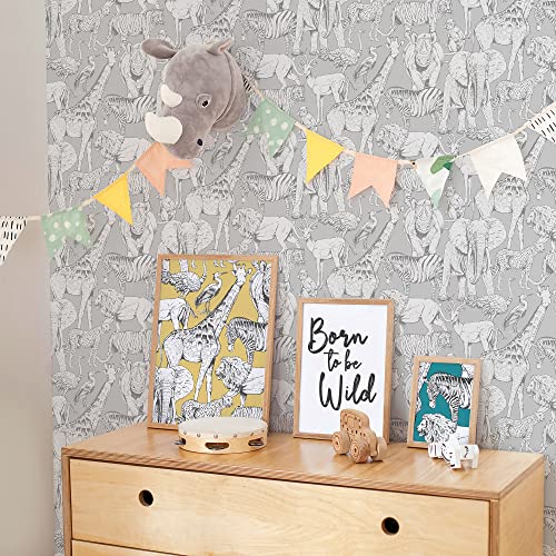 Jungle Animals Grey Wallpaper