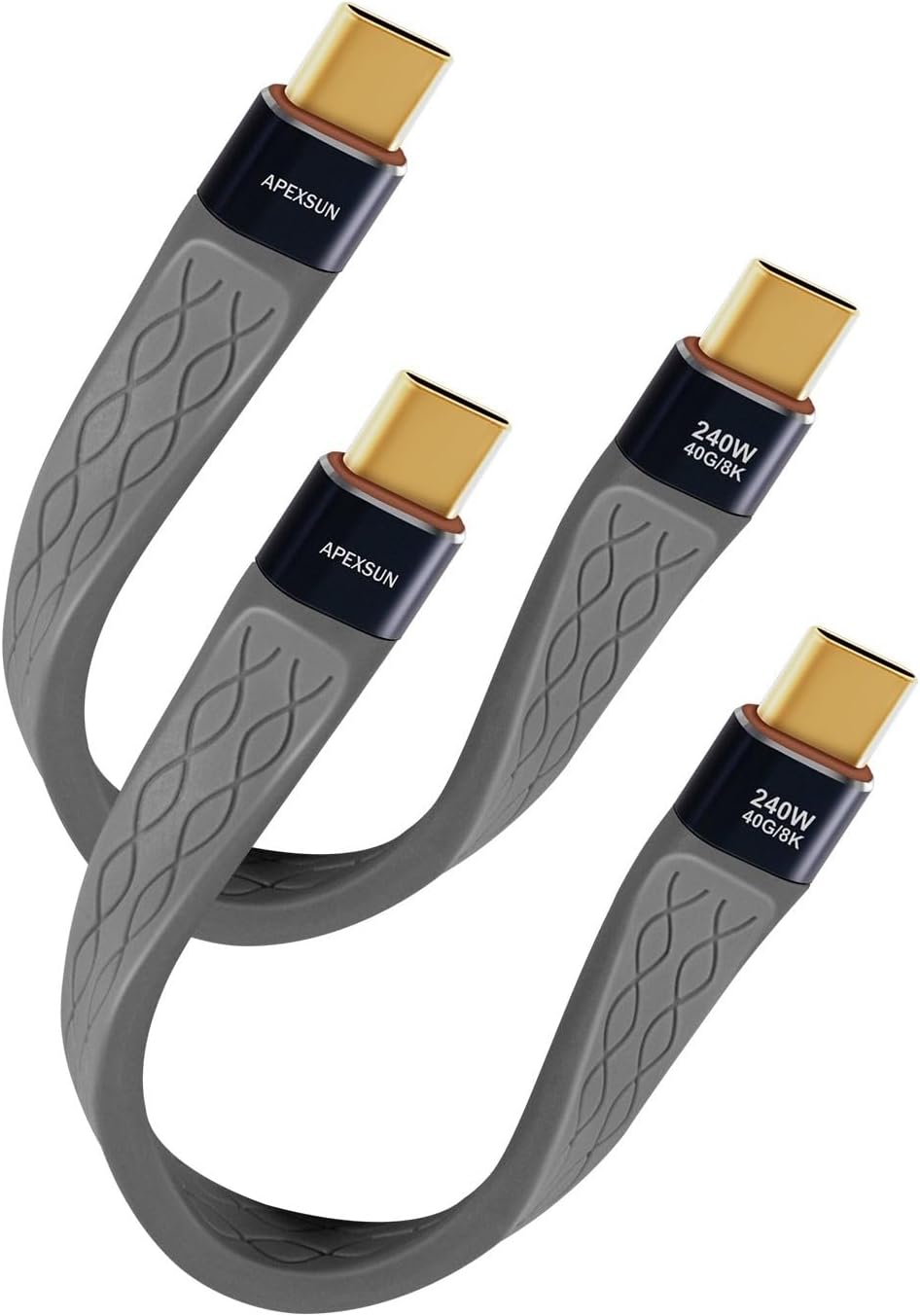 (2 Pack FPC 0.4FT USB C Cable，USB C to USB C Flexible Cable Support Thunderbolt 4/3,USB4,240W Charging,8K Display,40Gbps Data Transfer for External SSD, EGPU,Docking,MacBook,Pad, Phone