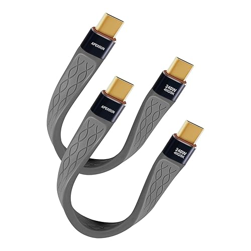 APEXSUN Paquete de 2 cables USB C FPC de 0.4 pies, cable flexible USB C a USB C compatible con Thunderbolt 43, USB 4, carga de 240 W, pantalla 8K,