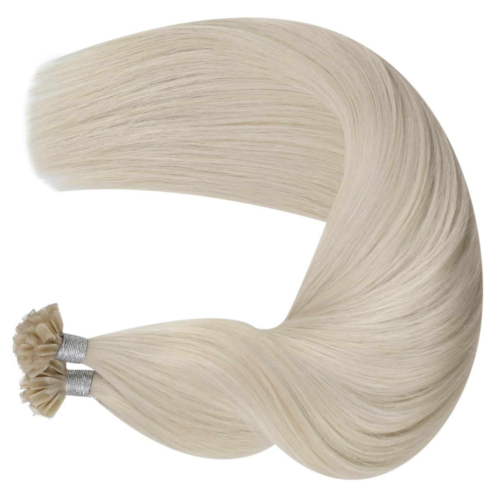 Moresoo Extension Capelli Veri Cheratina 35 cm Piatta Biondo Bianco Remy Extension Cheratina Capelli Veri 40g 50 Ciocche #60A
