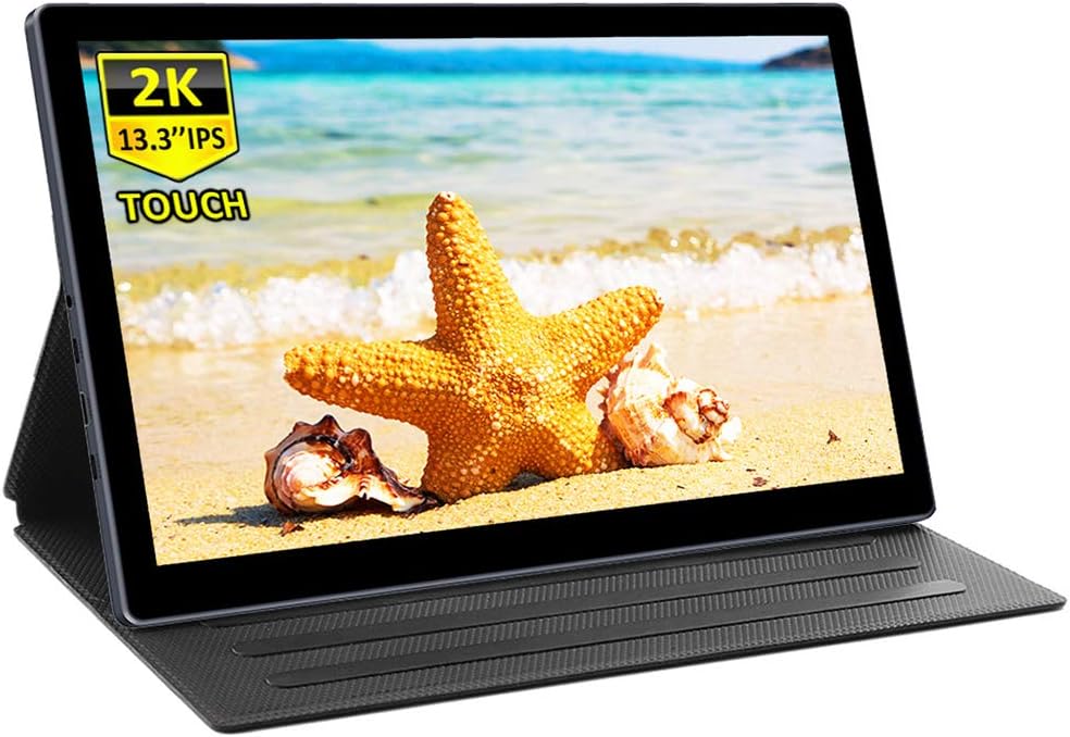 13.3 Inch 2K Portable Touch Monitor,60Hz,IPS QHD 2560ร1440 Touchscreen Display/PD Charge/HDR/VESA/USB C/Speakers/HDMI Gaming Monitor for PS4 Xbox Switch Phone Laptop Second Screen