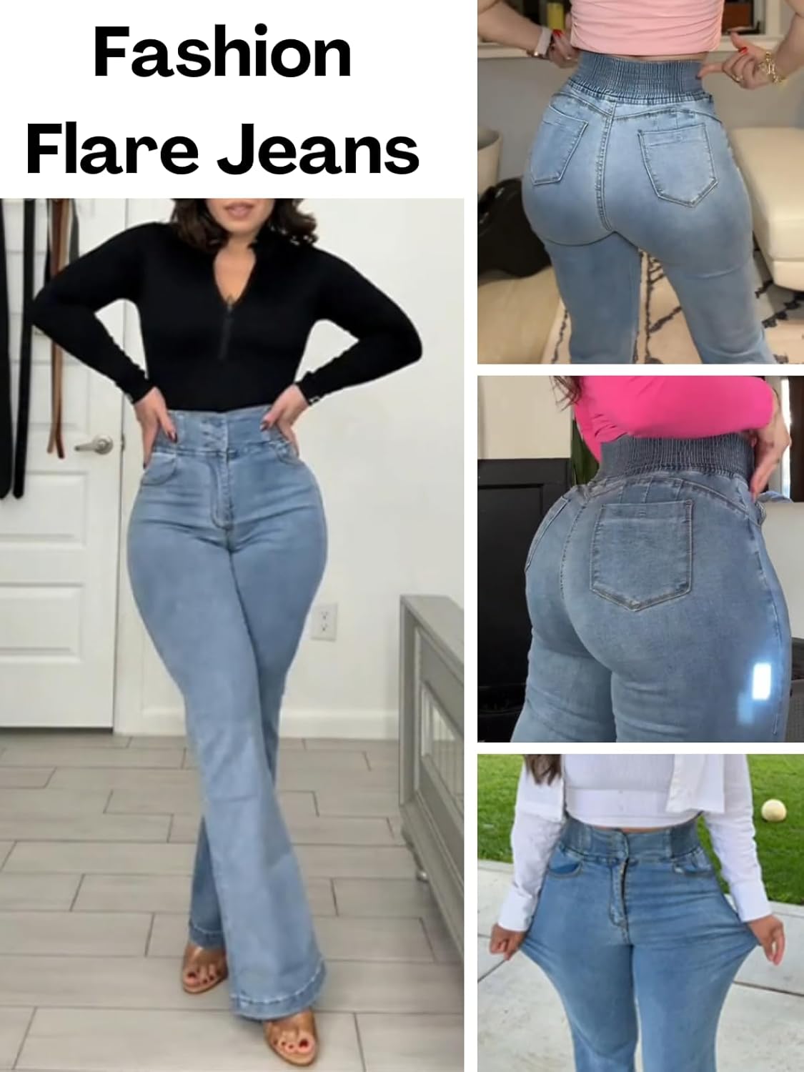 Flare Jeans for Women Tummy Control Bootcut Jeans Stretchy Button Fly Bell Bottom Butt Lifting High Waisted Denim Pants - Image 5