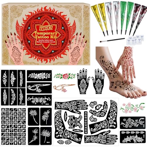 Temporary Tattoo Kit | 8 Piece Set with 4 Vibrant
