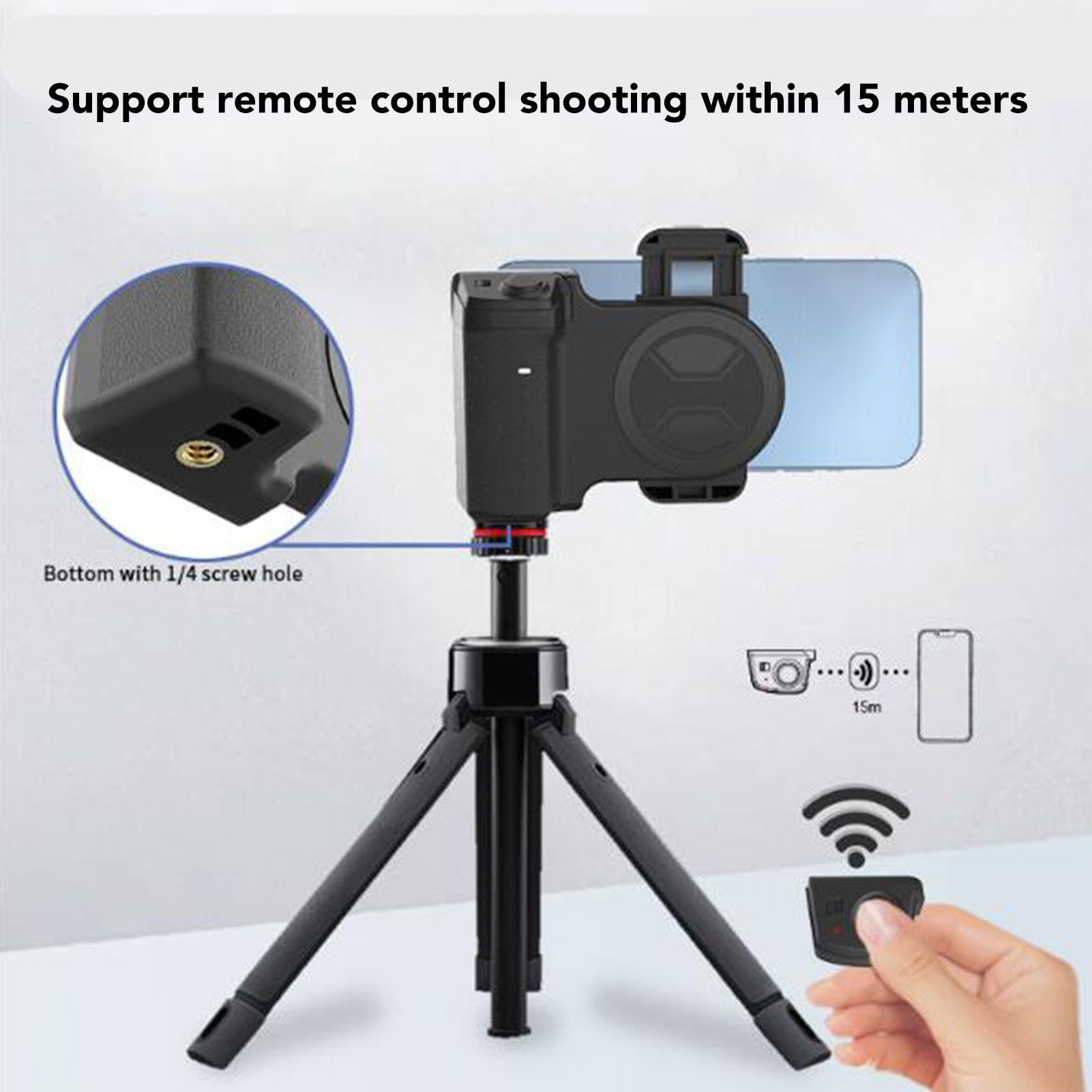 VBESTLIFE Supporto per Impugnatura per Smartphone Simile a Fotocamera con Telecomando Wireless, Impugnatura Universale per Scattare Foto da Telefono per e IOS