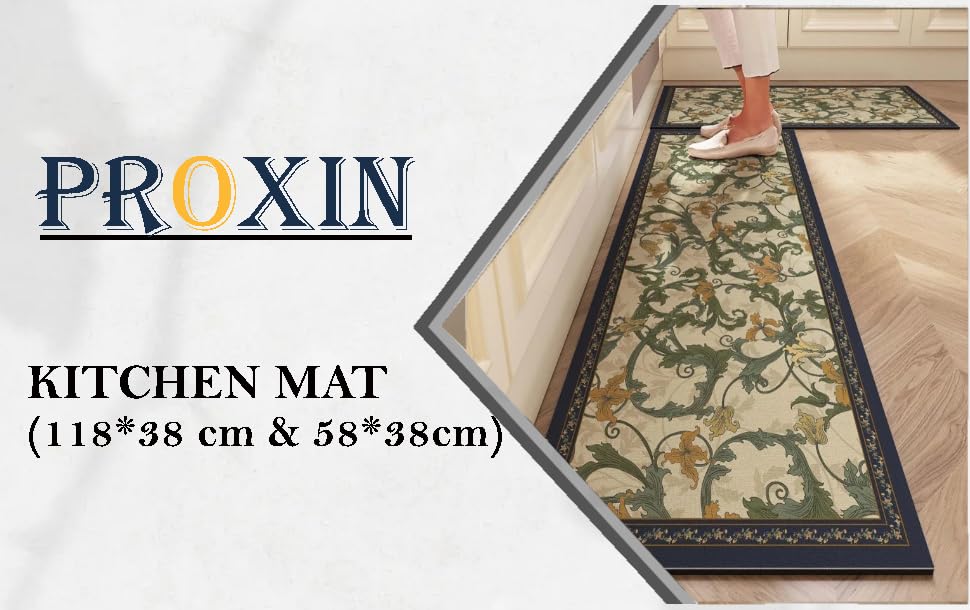 Image of Proxin Anti Fatigue Kitchen Rug Sets 2 Piece Non Slip Kitchen Mats for Floor Cushioned Kitchen Rugs & Mats Waterproof Comfort Standing Mat Runner for Kitchen,Home Office,Sink,Laundry
