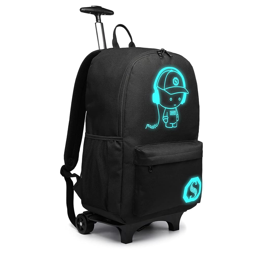 KONO Anime Luminoso Valigie per bambini Zaino impermeabile per laptop con  ruote girevoli Zaino scuola Trolley con Ruote Borsa da Cabina 30L (Nero) :  Amazon.it: Moda