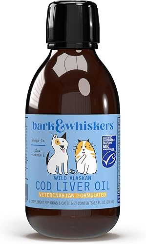 Dr. Mercola Bark & Whiskers Aceite de hígado de bacalao salvaje de Alaska para perros y gatos, omega-3, vitamina E, piel y pelaje, salud de las