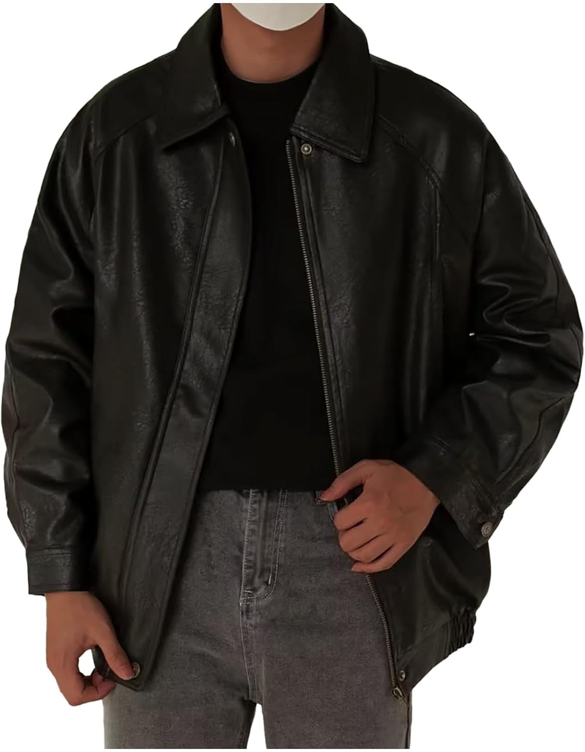 XUNRYAN Mens Faux-Leather Jacket Vintage Motorcycle Bomber Jacket Zip Up Lapel Casual Button Sports Coat Outwear Overcoat