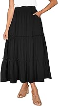 Afibi Womens High Waist A Line Ruffle Swing Long Maxi Skirt with Pockets