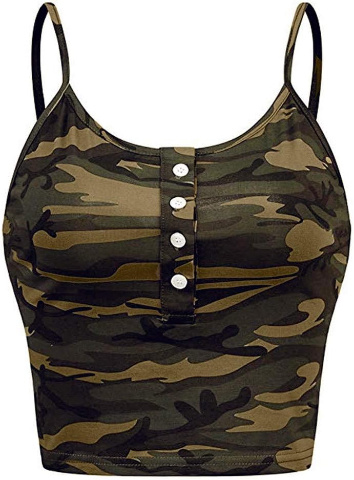 Lazzboy Camisole Vest Women Sleeveless Military Camo Print Straps Tank Crop Top Cool Newchic Ladies Party Blouse (M(10),Brown-Camouflage)