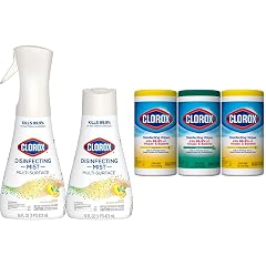Clorox Cleaning Bundle Disinfecting Mist Lemon and Orange Blossom Scent 1 Spray Bottle 1 Refill 16 Fl Oz