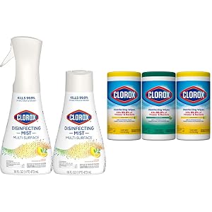 Clorox Cleaning Bundle Disinfecting Mist Lemon and Orange Blossom Scent 1 Spray Bottle 1 Refill 16 Fl Oz