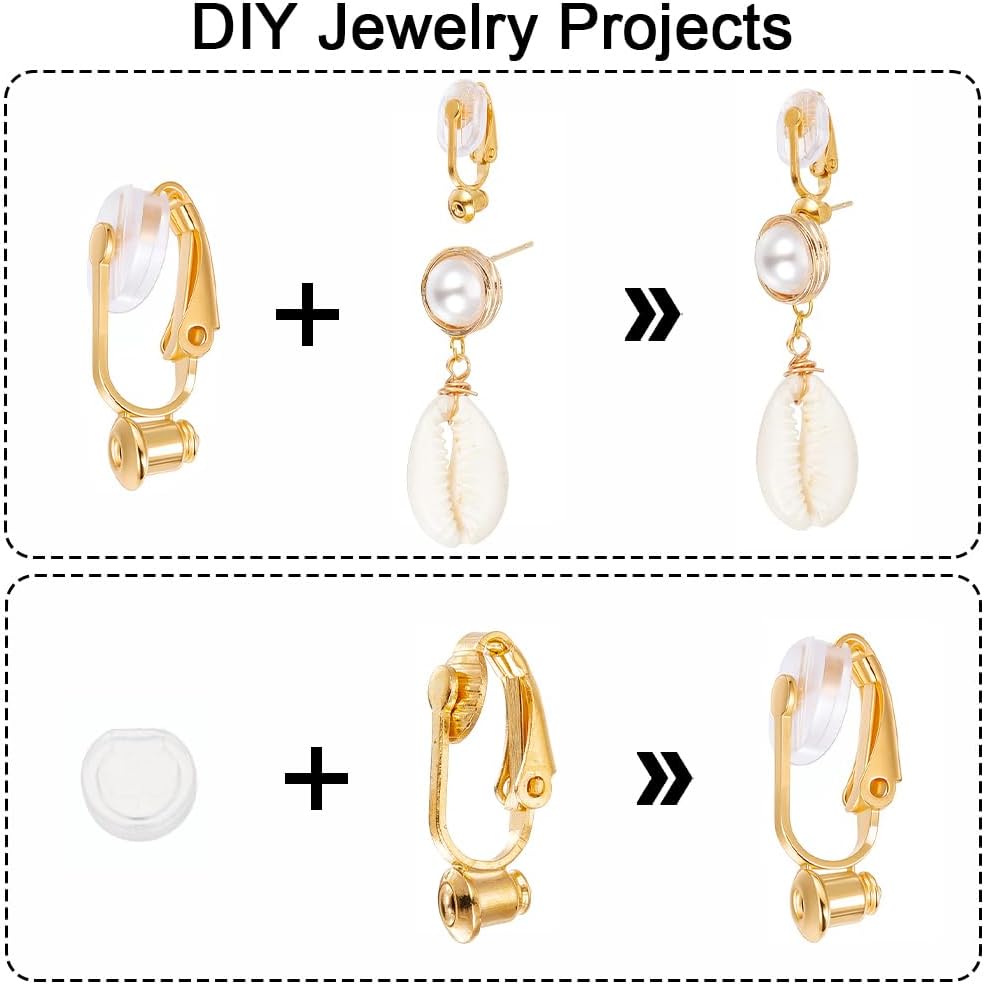 1 Box 36Pcs Gold Earring Converter Clip on Earrings Converter Brass Non Pierced Earring Clips with Silicone Pads Painless Clip on Earring Findings for Jewelry Making Supplies DIY Craft Women