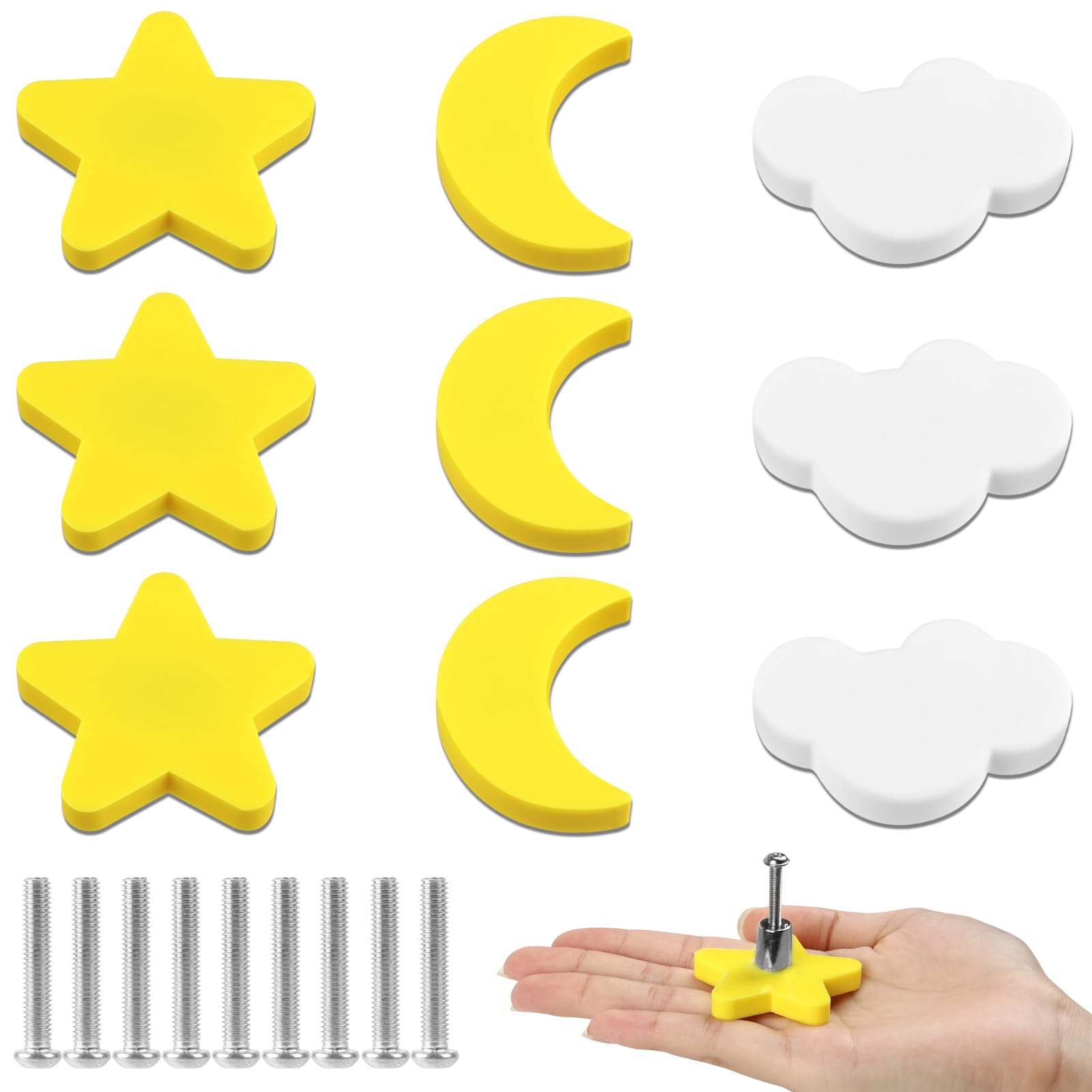 Aolso Schrankgriffe für Kinderzimmer, 9 Stückt Soft-Glue-Schrankgriffe mit Schrauben, Soft-Glue-Schrankgriffe, goldene Türgriffe für Kinder, Knöpfe für Schränke und Schubladen