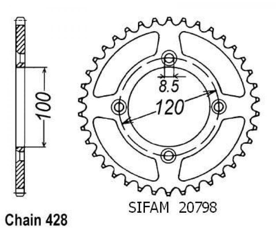 Couronne transmission Sifam compatible avec moto Beta 50 RR motard 2005 à 2022 54 dts P 428