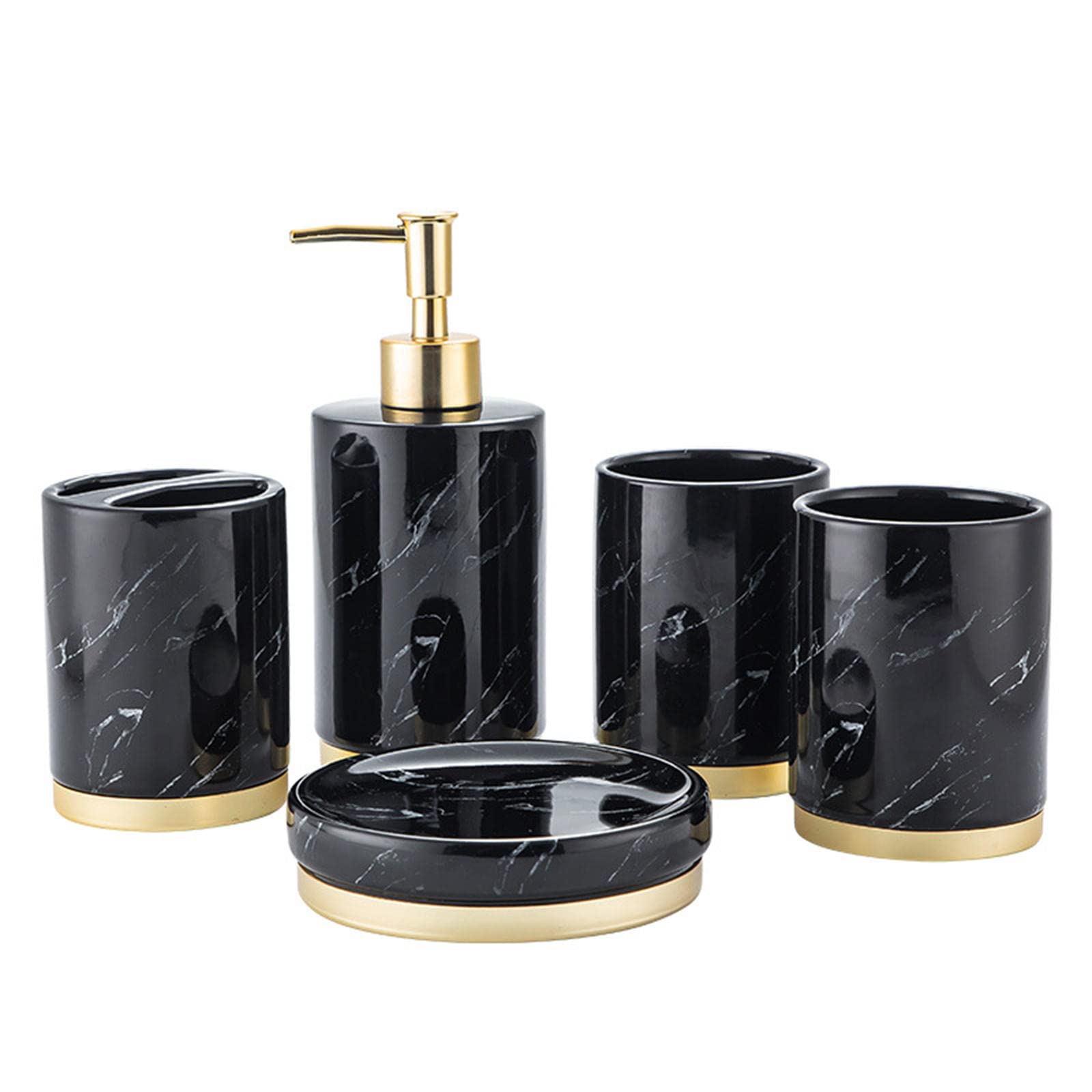 Juego de accesorios de baño, juego de accesorios de baño de cerámica, juego de baño de mármol de 5 piezas, ideas de regalo para el hogar para artículos de decoración del hogar (negro)