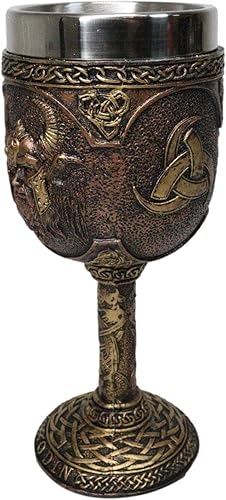 Miniatura 2 de Ebros Mitología nórdica Viking Alfather Odin God Of Asgard 7oz resina vino cáliz cáliz con forro de acero inoxidable regla asgardiana Thor Loki