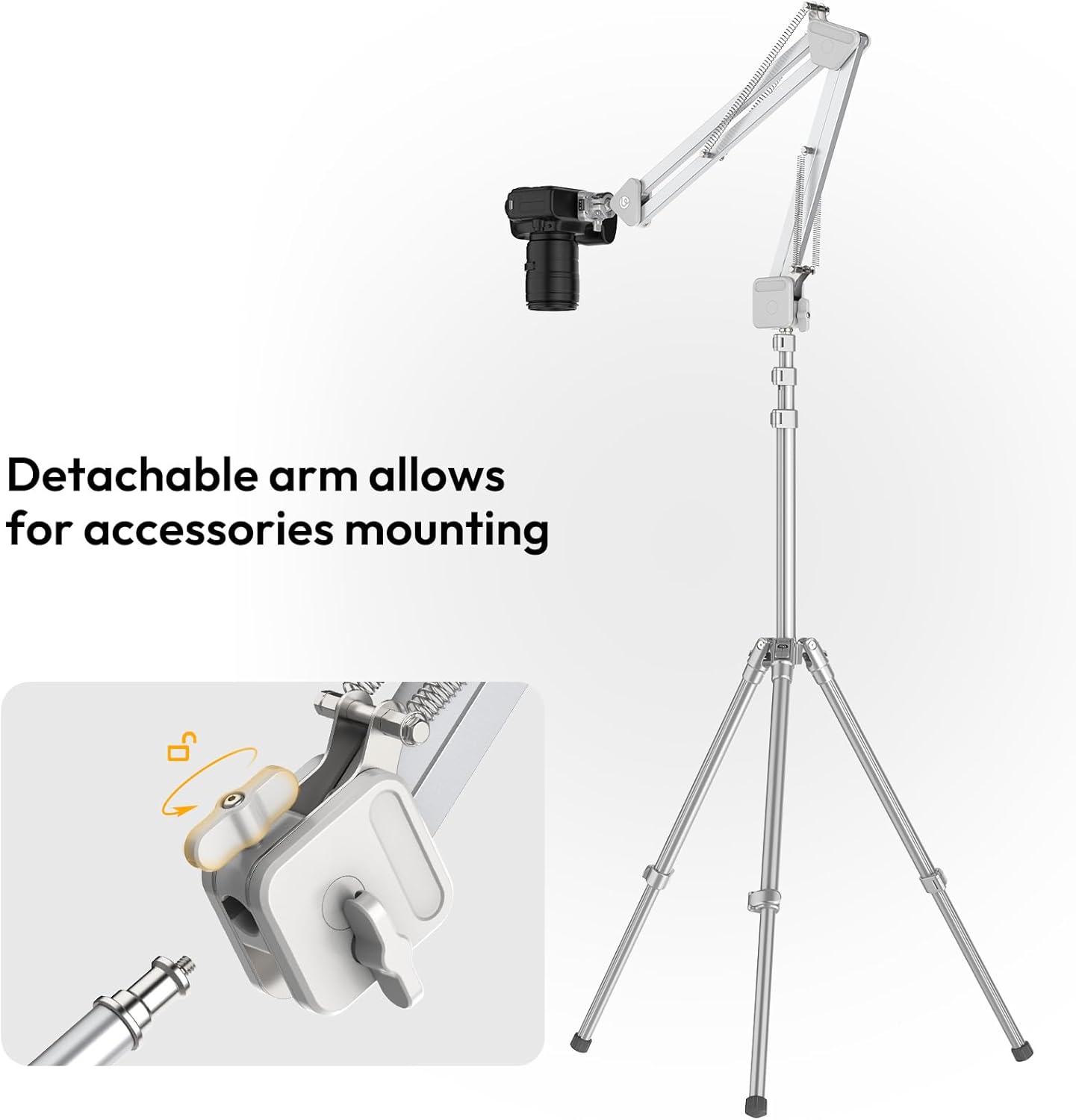 ULANZI TH04 Overhead Camera Mount with Magic Arm and 1/4" Ball Head, 360° Rotatable Camera Desk Mount, Desk Tripod with Uka Quick Release Setup for DSLR Cameras/Webcam/iPhone/Ring Light/Microphone