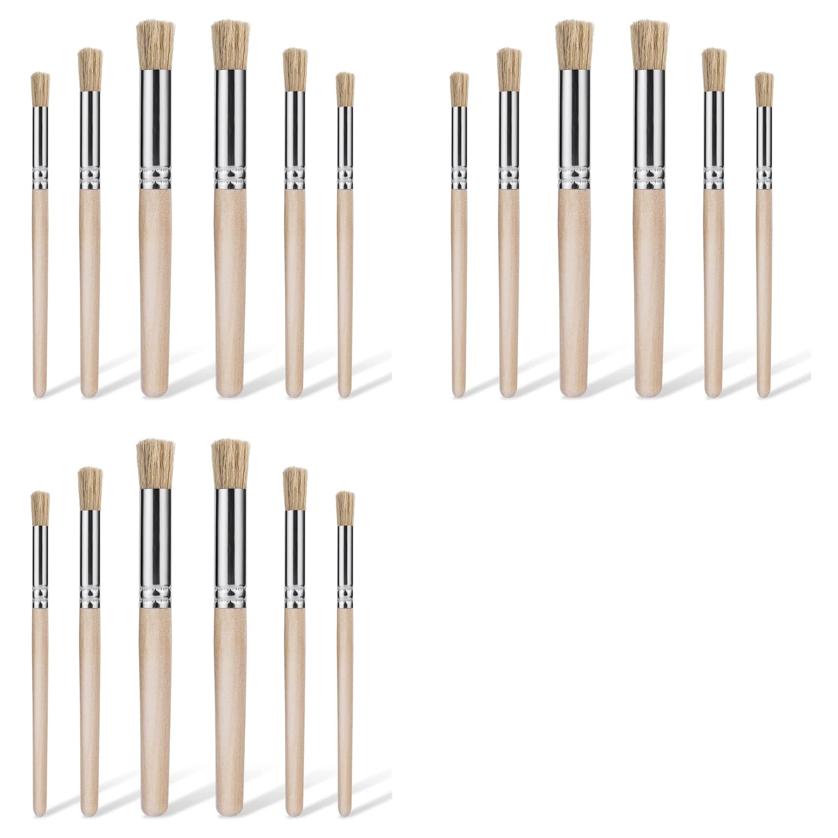 Jnchdghwa 18Pcs Wooden Stencil Brushes for Painting on Wood, Natural Bristle Stencil Brush Art Brushes for Acrylic Paint,(3 Sizes)