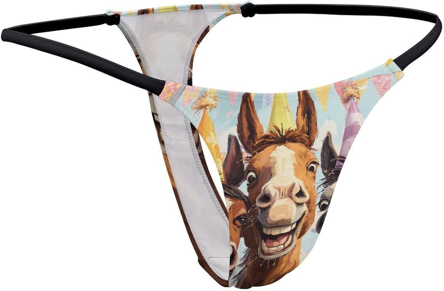 Three Silly Horses with Party Hats Sexy G String Thongs for Women Underwear | Seamless Panties Lingerie Breathable Low Rise No Show
